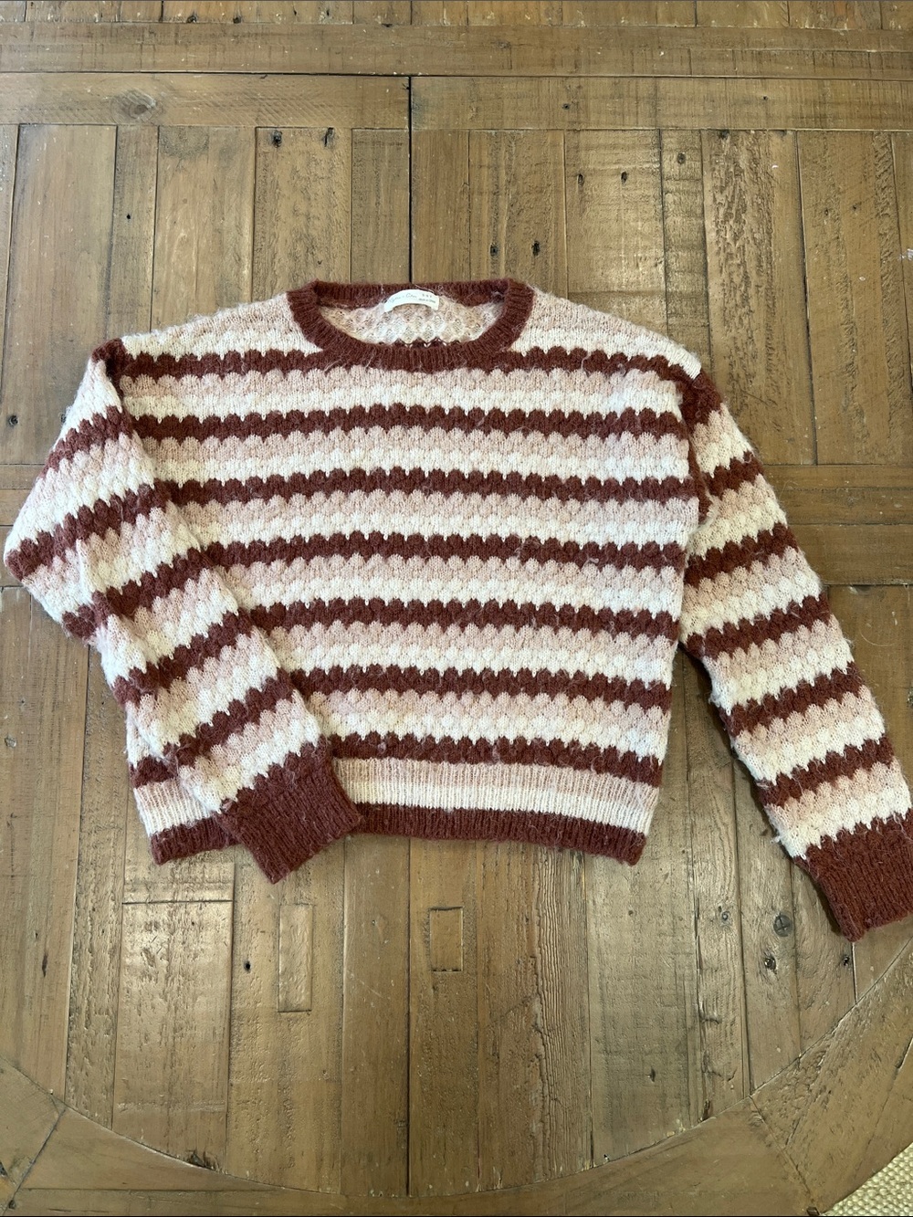 Rylee + cru aspen neutral brown wave knit sweater 8-9 years